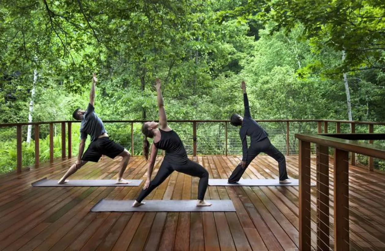 Back to nature deck yoga at Twin Farms